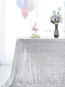 Personalized Silver Sequin Tablecloth, Party Decor Glitter Table Cover - Silver - View 8