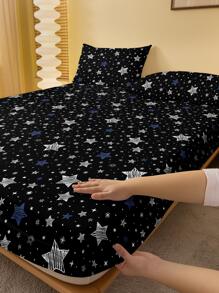 1入時尚簡約風格印花刷毛床單套，舒適透氣防塵床上用品，適用於臥室 - 彩色 - 查看 2