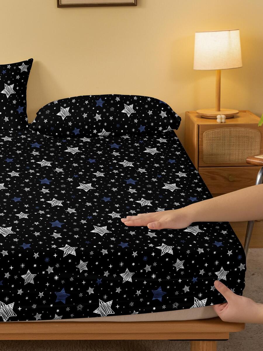 1入時尚簡約風格印花刷毛床單套,舒適透氣防塵床上用品,適用於臥室 - 彩色 - 查看 1