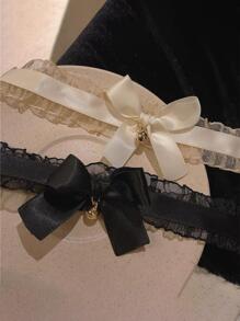 1入組蝴蝶結和鈴鐺裝飾蕾絲領頸鏈適合女士 - 黑色 - 查看 2