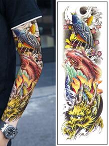 1入組龍和彩色錦鯉魚紋充分手臂臨時紋身貼 - 彩色 - 查看 1