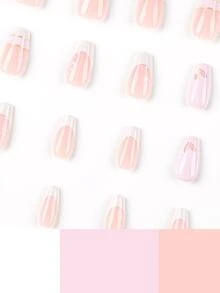 Nâng tầm phong cách của bạn với 24 chiếc Bộ móng tay giả họa tiết hình trái tim quan tài dài - Nhiều màu - Xem 4