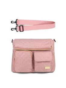 LEQUEEN 1 件牛津斜挎尿布包，多隔层休闲斜挎妈咪包 - 粉色 - 查看 2