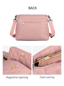 LEQUEEN 1 件牛津斜挎尿布包，多隔层休闲斜挎妈咪包 - 粉色 - 查看 5