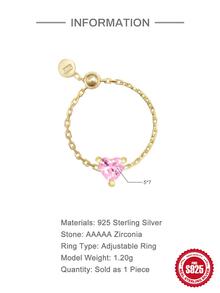 SereneSpark 1件925纯银可调节宝石链戒指，精致女士饰品 - 粉紅之心 - 查看 4