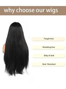 Tóc Đen Tóc Giả Dài Thẳng Tóc Giả Tự Nhiên Chân Tóc Chịu Nhiệt Tổng Hợp Không Ren Bộ Tóc Giả Dành Cho Nữ - màu đen - Xem 4