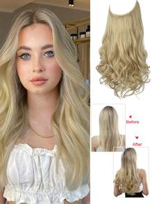 女士無痕線束頭帶假髮,高亮披散短髮,可調節12英寸深啡色/金色,無夾子式設計 - 金色 - 查看 1