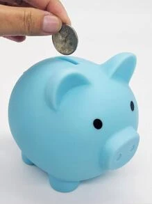 1pc Silicone Money Box, Creative Pig Design Coin Saving Box For Home Gifts Birthday Graduation - Blue - View 5