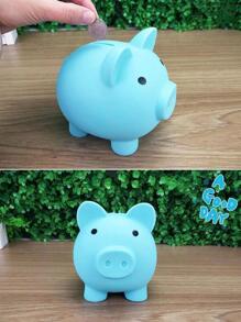 1pc Silicone Money Box, Creative Pig Design Coin Saving Box For Home Gifts Birthday Graduation - Blue - View 7