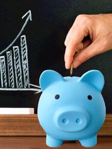 1pc Silicone Money Box, Creative Pig Design Coin Saving Box For Home Gifts Birthday Graduation - Blue - View 4