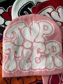 1pc Women Letter Graphic Fashion Y2K Beanie Hat, For Decoration - Baby Pink - View 6