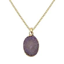 Collar Dije Geoda Amatista Cuarzo En Bruto Cristales Natural Elegante Regalo - Morado - Ver 1