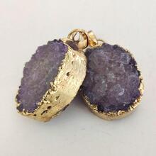 Collar Dije Geoda Amatista Cuarzo En Bruto Cristales Natural Elegante Regalo - Morado - Ver 2