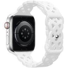 St.siabe1入組女式男士時尚休閒鏤空蕾絲單色矽膠錶帶搭配Apple Watch錶帶38mm40mm41mm45mm44mm42mm49mm皮帶，柔軟彈性透氣舒適防水腕帶替換錶帶Apple Watch Ultra系列SE/8/7/6/5/4/3/2/1智能錶帶配件 - 白色 - 查看 1