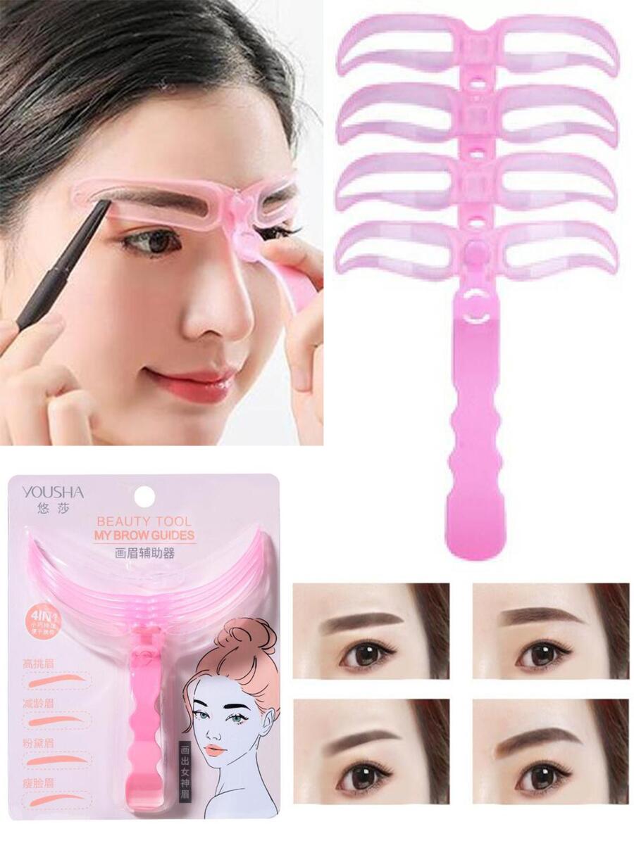 Plantilla de aseo de cejas, 4 piezas de herramientas de dibujo de cejas para principiantes, plantilla de tarjeta de cejas, moldeador de cejas, dibujo de tarjetas de candidiasis, tarjeta de plantilla de cejas, pegatinas de cejas, artefacto de candidiasis - Rosa - Ver 1