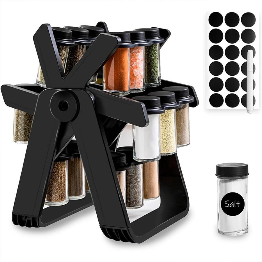 1pc Rotatable Spice Jar - Black - View 1