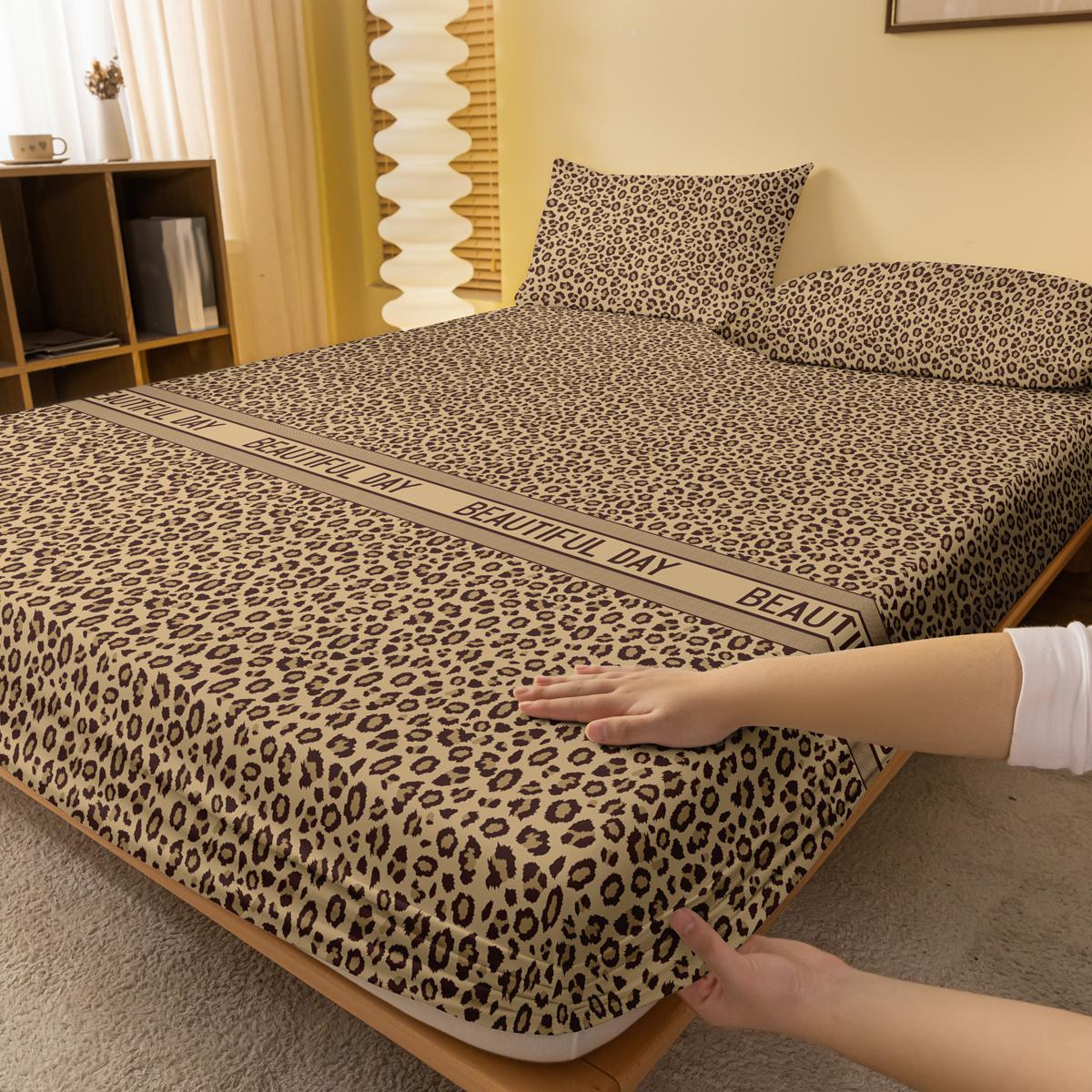 Pieza Sábana ajustada con diseño impreso de moda, cubierta de cama suave, transpirable y a prueba de polvo, textiles para el hogar de la habitación