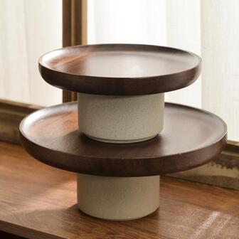 6 英寸/8 英寸粗陶底座相思木高脚盘、厨房、圣诞礼物