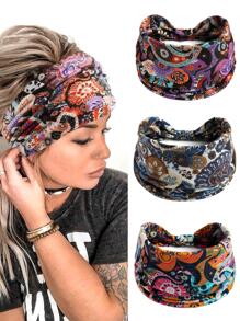 3pcs Flower Print Hair Band Boho Headband Turban Headband Sweatband Fall Winter Hair Accessories For Women For Vacation Outfits Woman Elegant Scarf Women Bandanas Soft Headwrap - Multicolor - View 8
