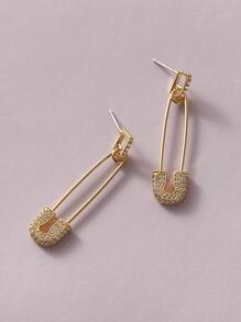 1雙水鑽裝飾迴紋針設計懸垂耳環 - 金黃色 - 查看 3