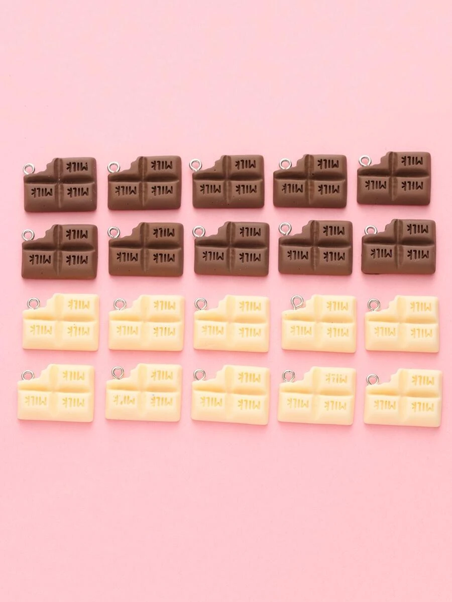 20pcs Random Color Chocolate Chunk Resin DIY For Bracelets, Necklaces, Earrings, Hair Clips, Bag Charms, Keychains, And Other Jewelry Accessories - Multicolor - View 1