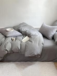 素色柔軟的被套套裝,3 - 灰色 - 查看 4