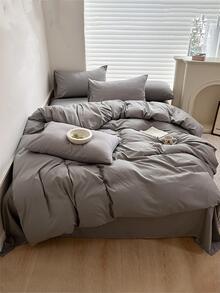 素色柔軟的被套套裝,3 - 灰色 - 查看 6