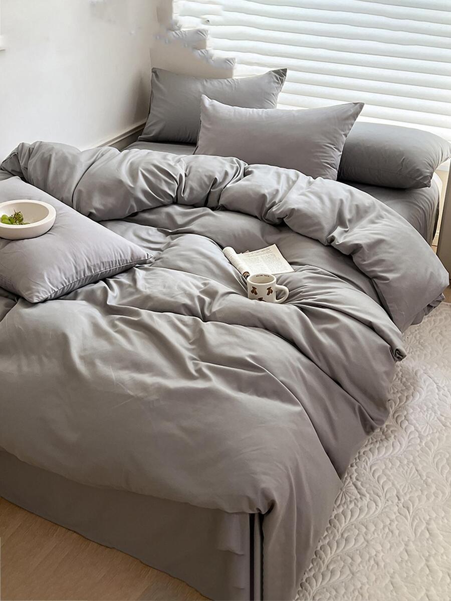 素色柔軟的被套套裝,3 - 灰色 - 查看 1