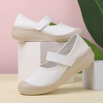 Women Breathable Hook-and-loop Fastener Sneakers, Sporty Outdoor White Mesh Casual Shoes