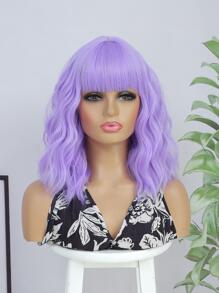 Tóc Giả Tổng Hợp Xoăn Ngắn Có Bangs - Màu tím hoa cà - Xem 2