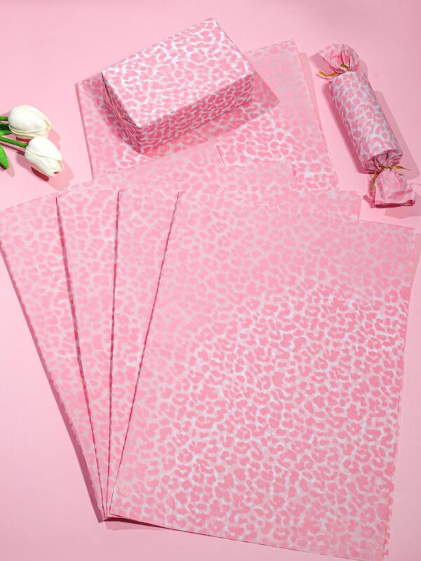 5pcs Pink Leopard Print Flower Bouquet Wrapping Paper,Christmas