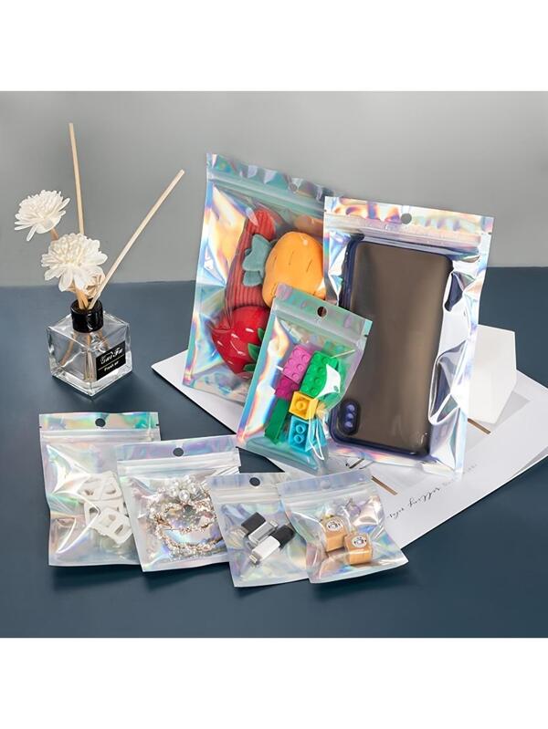 100 Packs Holographic Bags, Resealable Bags for Small Business with