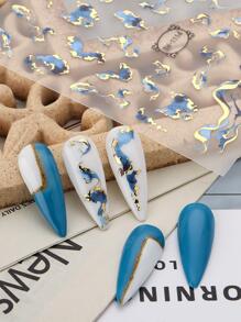 1片不对称美甲贴纸，背胶美甲贴纸，美甲平面装饰，欧美风蓝色晕染美甲贴纸，DIY美甲装饰，美甲饰品，美甲用品，美甲贴纸 - 彩色 - 查看 4