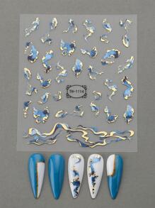 1片不对称美甲贴纸，背胶美甲贴纸，美甲平面装饰，欧美风蓝色晕染美甲贴纸，DIY美甲装饰，美甲饰品，美甲用品，美甲贴纸 - 彩色 - 查看 2