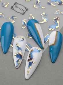 1片不对称美甲贴纸，背胶美甲贴纸，美甲平面装饰，欧美风蓝色晕染美甲贴纸，DIY美甲装饰，美甲饰品，美甲用品，美甲贴纸 - 彩色 - 查看 5