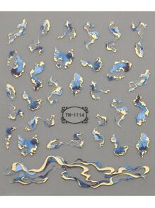 1片不对称美甲贴纸，背胶美甲贴纸，美甲平面装饰，欧美风蓝色晕染美甲贴纸，DIY美甲装饰，美甲饰品，美甲用品，美甲贴纸 - 彩色 - 查看 6