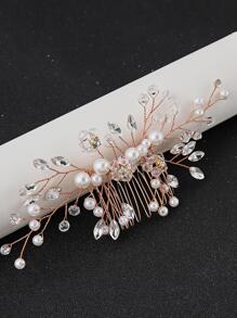1 件新娘婚礼玫瑰金色仿珍珠发梳优雅 - 玫瑰金 - 查看 1