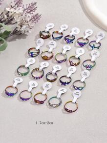 20 cái/bộ Nhẫn Thép Không Gỉ Rỗng Hình Học Đơn Giản Cho Nữ (Kích Thước & Kiểu Ngẫu Nhiên, Không Hộp) - Nhiều màu - Xem 6