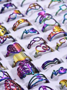 20 cái/bộ Nhẫn Thép Không Gỉ Rỗng Hình Học Đơn Giản Cho Nữ (Kích Thước & Kiểu Ngẫu Nhiên, Không Hộp) - Nhiều màu - Xem 2