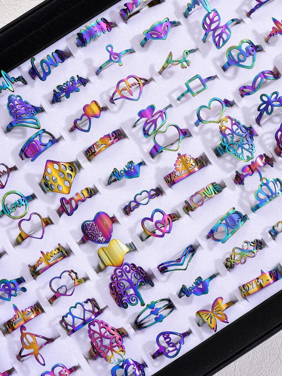 20 cái/bộ Nhẫn Thép Không Gỉ Rỗng Hình Học Đơn Giản Cho Nữ (Kích Thước & Kiểu Ngẫu Nhiên, Không Hộp) - Nhiều màu - Xem 1