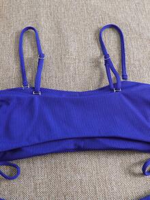 Bikini thể thao Nữ Thắt nút màu trơn - Xanh đậm - Xem 4