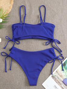 Bikini thể thao Nữ Thắt nút màu trơn - Xanh đậm - Xem 2