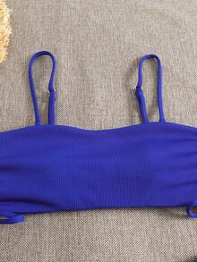 Bikini thể thao Nữ Thắt nút màu trơn - Xanh đậm - Xem 3