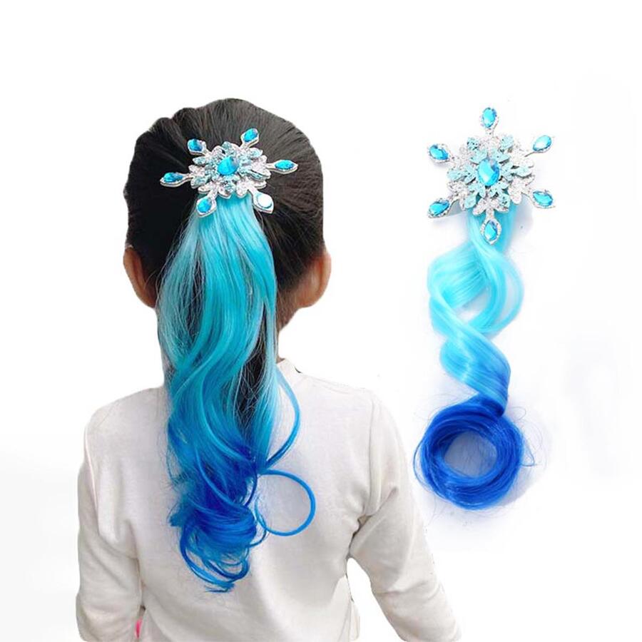 Frozen Snow Princess Colorful Wig Hair Clip, Ombre Long Curly Hair Extensions, Hair Accessories For Girls - Blue - View 1