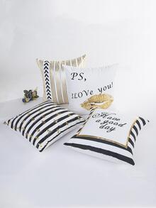 1pc Stripe Design Pillow Cover With Gold Foil Printing - Gold - View 3