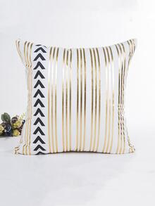1pc Stripe Design Pillow Cover With Gold Foil Printing - Gold - View 1