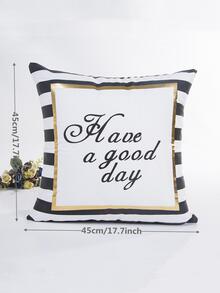 1pc Stripe Design Pillow Cover With Gold Foil Printing - Gold - View 4