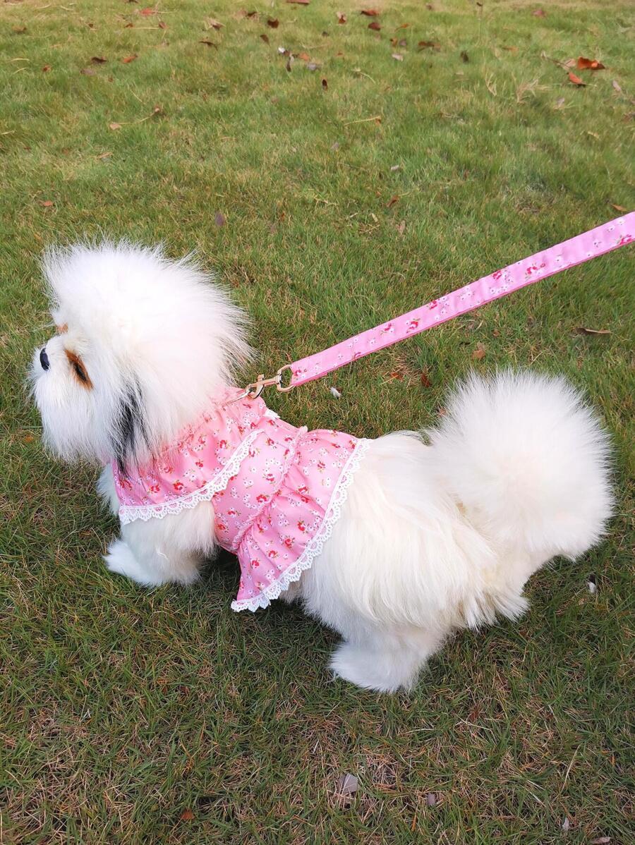 1入組寵物花朵圖案胸帶&牽引繩套裝 - 彩色 - 查看 1