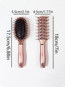 乾濕兩用梳子套裝氣墊梳1入組鏤空排骨梳1入組小塑膠優雅素色手持成套工具禮品適用於媽媽,情人節 - 玫瑰金 - 查看 6