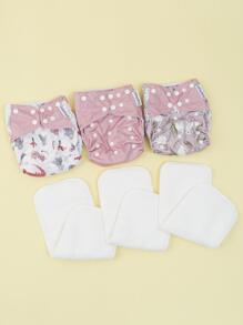 Coola Peach 3入組嬰兒兔子&蝴蝶樣式布尿布&3入組尿布村里適用於日常生活 - 淺粉色 - 查看 3